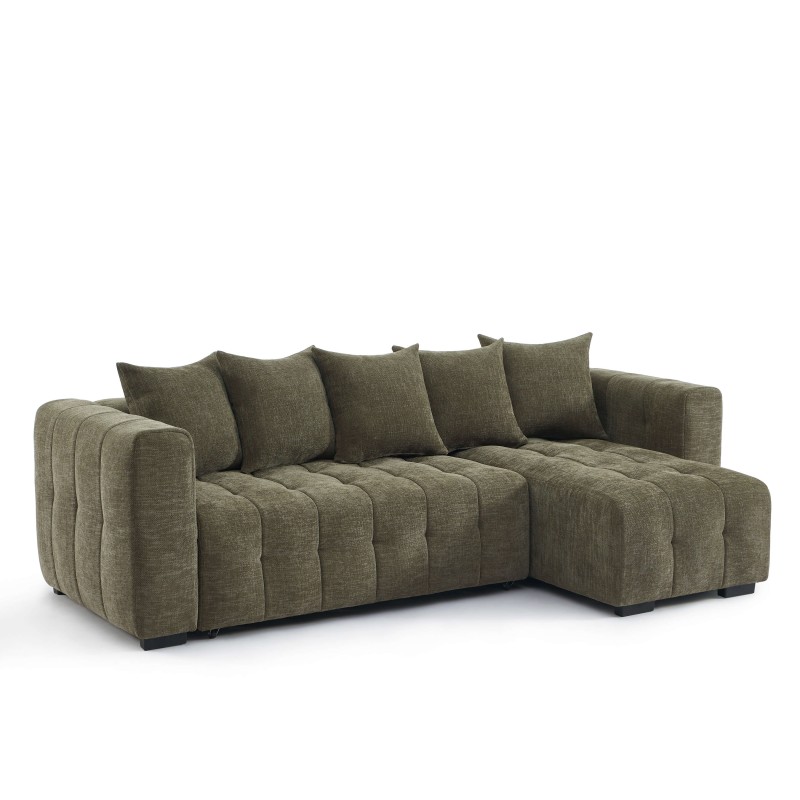 Canapé d'angle LEVIA convertible et réversible tissu vert 4 places