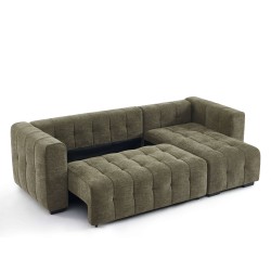 Canapé d'angle LEVIA convertible et réversible tissu vert 4 places