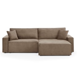 Canapé d'angle ZOLA convertible et réversible chaise large velours côtelé taupe 4 places