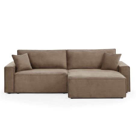 Canapé d'angle ZOLA convertible et réversible chaise large velours côtelé taupe 4 places