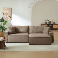 Canapé d'angle ZOLA convertible et réversible chaise large velours côtelé taupe 4 places