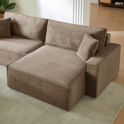 Canapé d'angle ZOLA convertible et réversible chaise large velours côtelé taupe 4 places