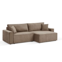 Canapé d'angle ZOLA convertible et réversible chaise large velours côtelé taupe 4 places