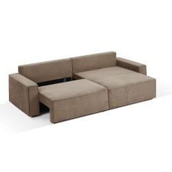 Canapé d'angle ZOLA convertible et réversible chaise large velours côtelé taupe 4 places