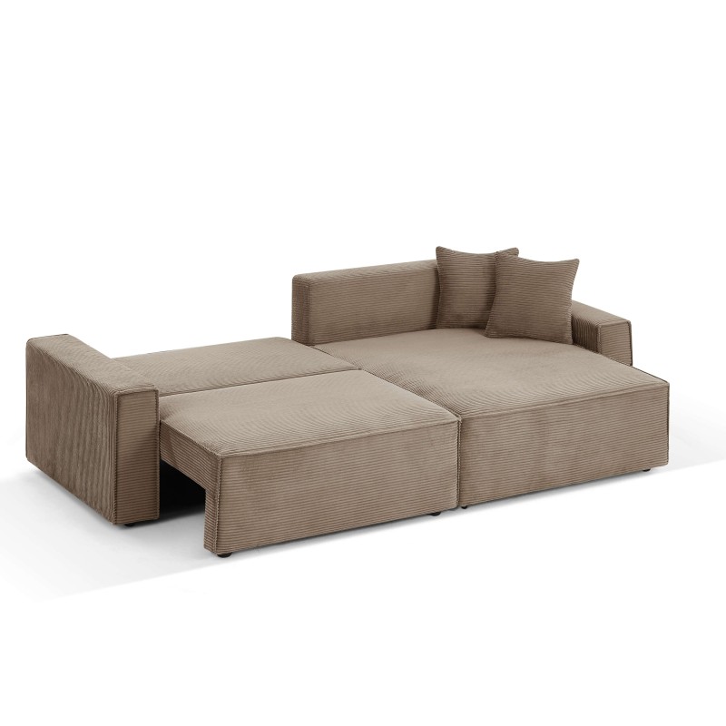 Canapé d'angle ZOLA convertible et réversible chaise large velours côtelé taupe 4 places