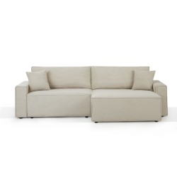 Canapé d'angle ZOLA convertible et réversible chaise large velours côtelé beige 4 places
