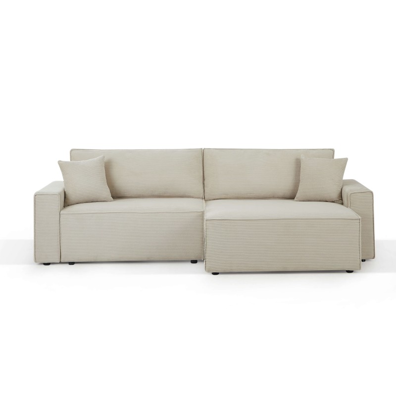 Canapé d'angle ZOLA convertible et réversible chaise large velours côtelé beige 4 places