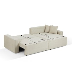 Canapé d'angle ZOLA convertible et réversible chaise large velours côtelé beige 4 places