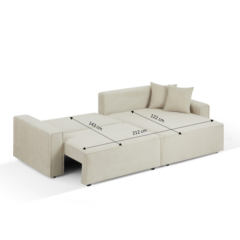 Canapé d'angle ZOLA convertible et réversible chaise large velours côtelé beige 4 places