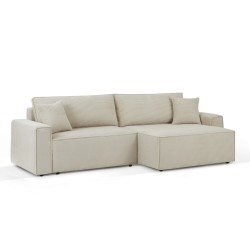 Canapé d'angle ZOLA convertible et réversible chaise large velours côtelé beige 4 places