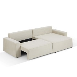 Canapé d'angle ZOLA convertible et réversible chaise large velours côtelé beige 4 places