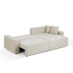 Canapé d'angle ZOLA convertible et réversible chaise large velours côtelé beige 4 places