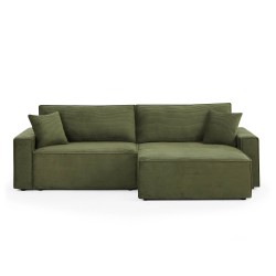 Canapé d'angle ZOLA convertible et réversible chaise large velours côtelé vert 4 places