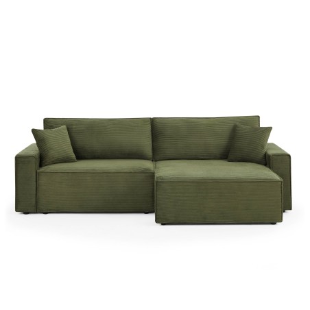 Canapé d'angle ZOLA convertible et réversible chaise large velours côtelé vert 4 places