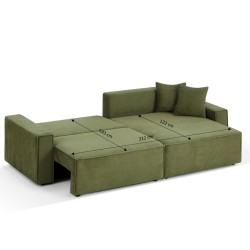 Canapé d'angle ZOLA convertible et réversible chaise large velours côtelé vert 4 places
