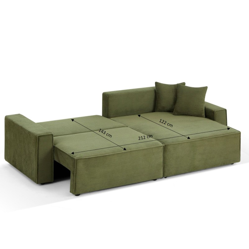 Canapé d'angle ZOLA convertible et réversible chaise large velours côtelé vert 4 places