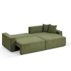 Canapé d'angle ZOLA convertible et réversible chaise large velours côtelé vert 4 places