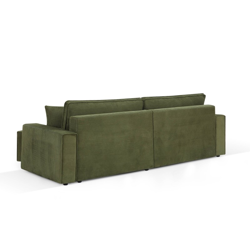 Canapé d'angle ZOLA convertible et réversible chaise large velours côtelé vert 4 places