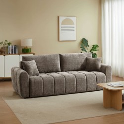 Canapé droit JONEA convertible tissu marron 3 places