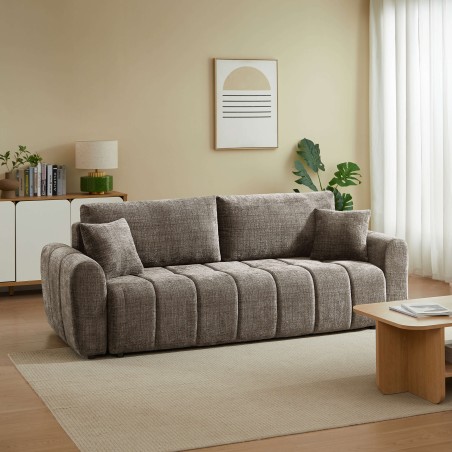 Canapé droit JONEA convertible tissu marron 3 places