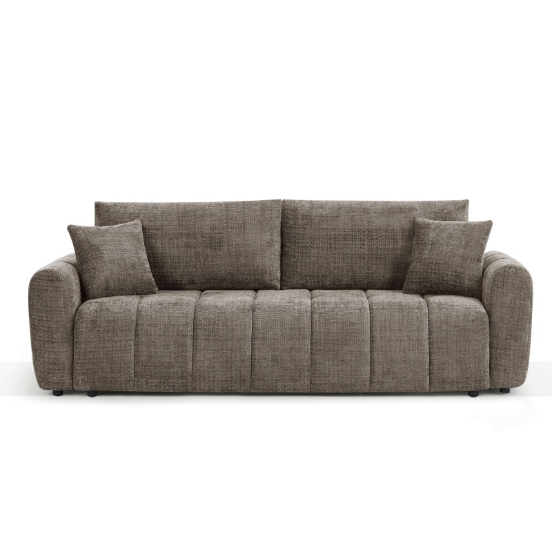 Canapé droit JONEA convertible tissu marron 3 places