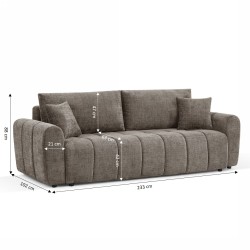 Canapé droit JONEA convertible tissu marron 3 places