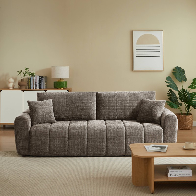Canapé droit JONEA convertible tissu marron 3 places