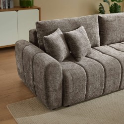 Canapé droit JONEA convertible tissu marron 3 places