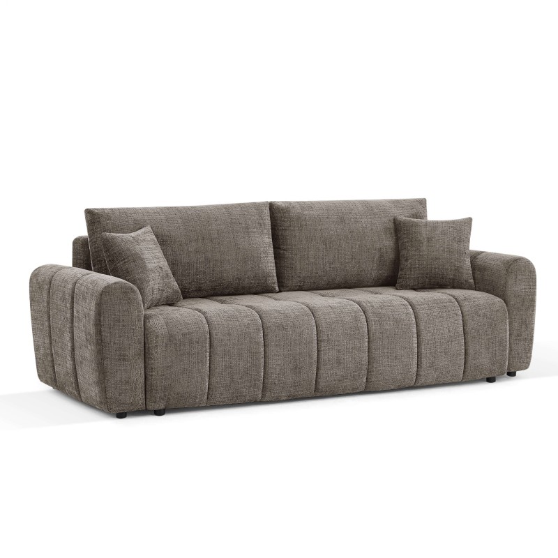 Canapé droit JONEA convertible tissu marron 3 places