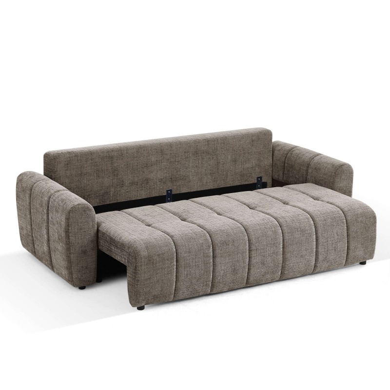 Canapé droit JONEA convertible tissu marron 3 places