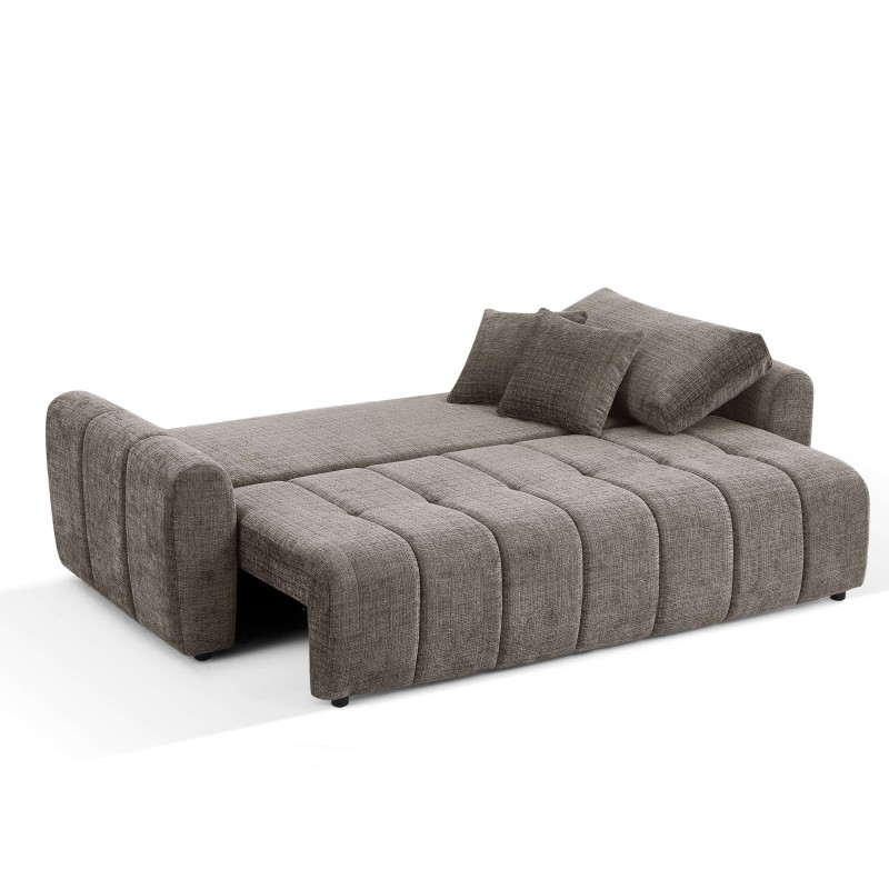Canapé droit JONEA convertible tissu marron 3 places