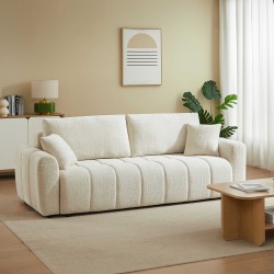 Canapé droit JONEA convertible tissu beige 3 places