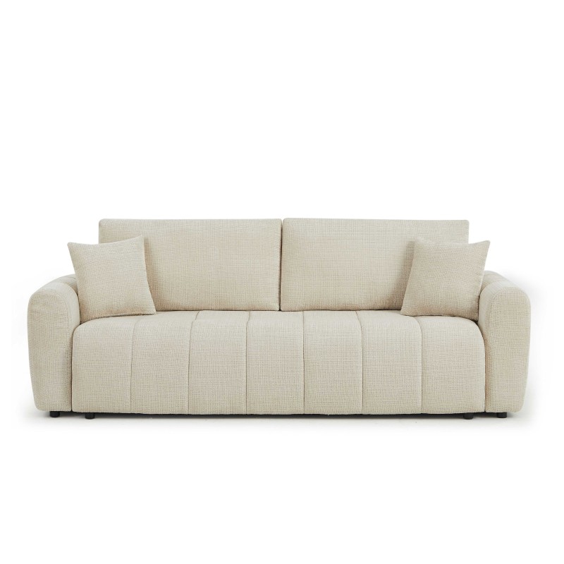 Canapé droit JONEA convertible tissu beige 3 places