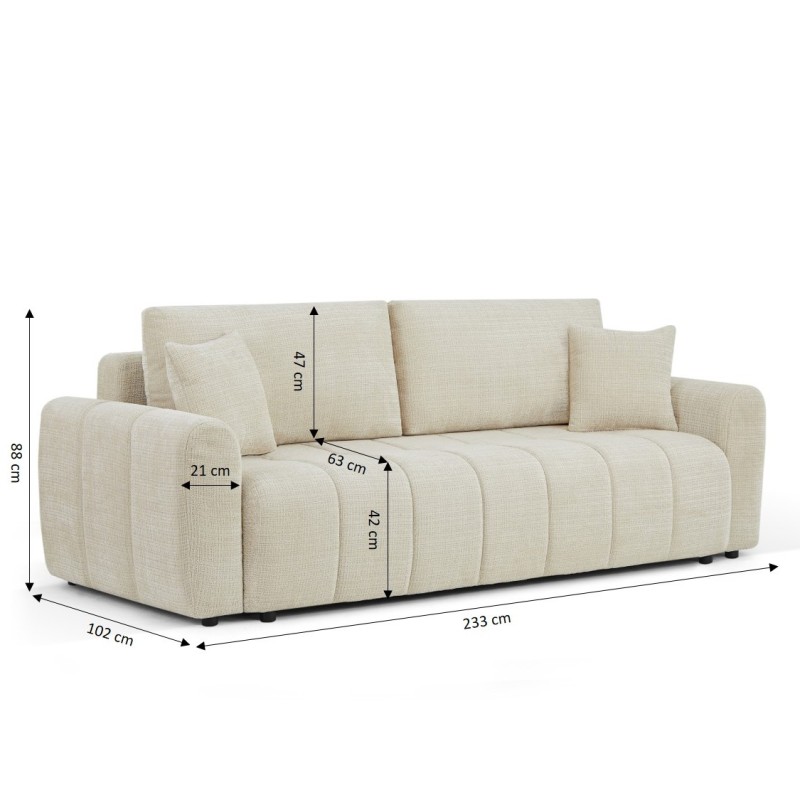 Canapé droit JONEA convertible tissu beige 3 places