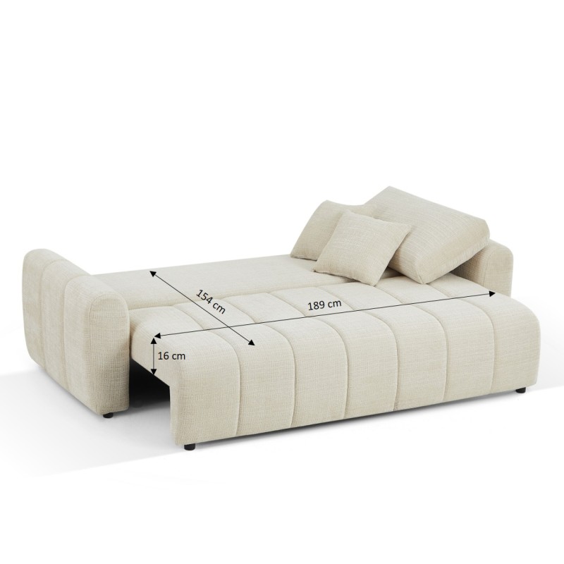 Canapé droit JONEA convertible tissu beige 3 places