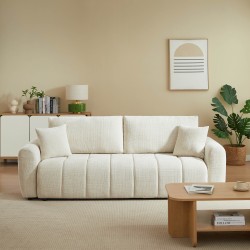 Canapé droit JONEA convertible tissu beige 3 places