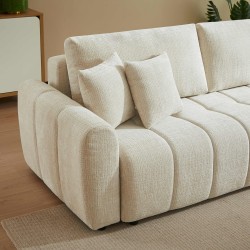 Canapé droit JONEA convertible tissu beige 3 places