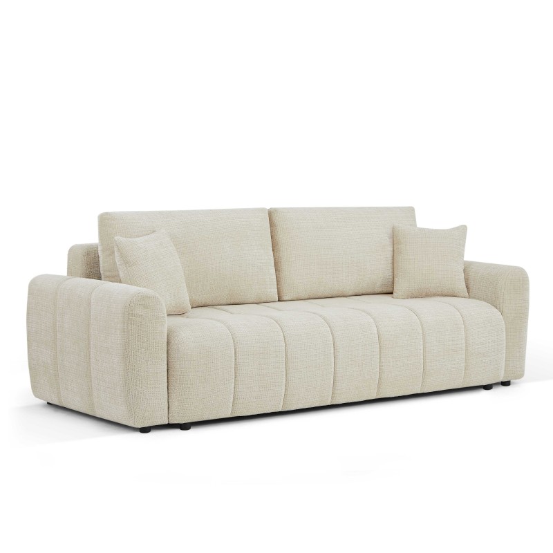 Canapé droit JONEA convertible tissu beige 3 places