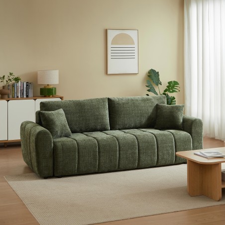 Canapé droit JONEA convertible tissu vert 3 places