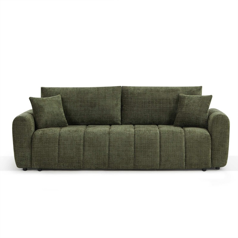 Canapé droit JONEA convertible tissu vert 3 places