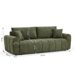 Canapé droit JONEA convertible tissu vert 3 places