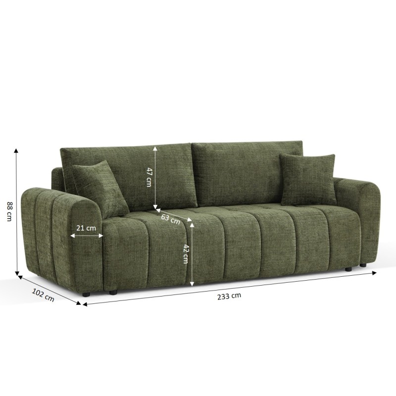 Canapé droit JONEA convertible tissu vert 3 places