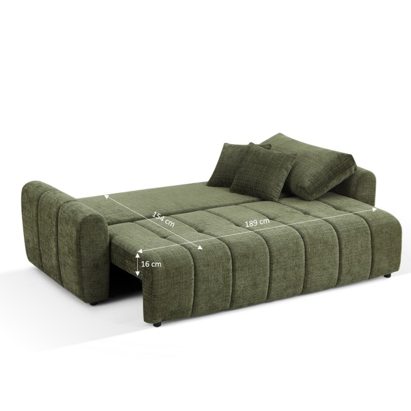 Canapé droit JONEA convertible tissu vert 3 places