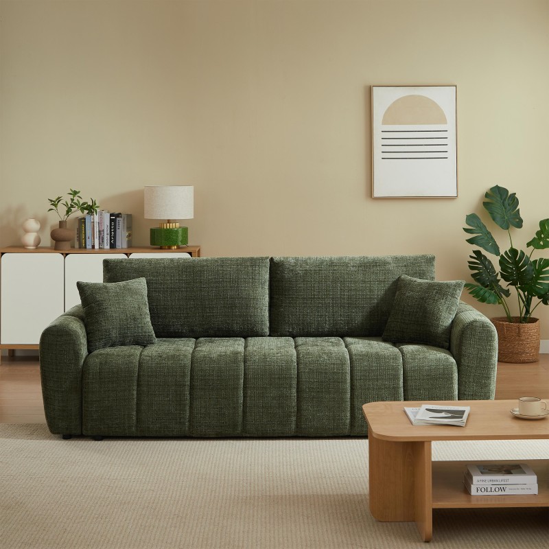Canapé droit JONEA convertible tissu vert 3 places