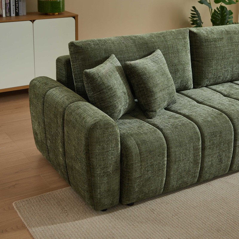 Canapé droit JONEA convertible tissu vert 3 places