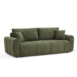 Canapé droit JONEA convertible tissu vert 3 places