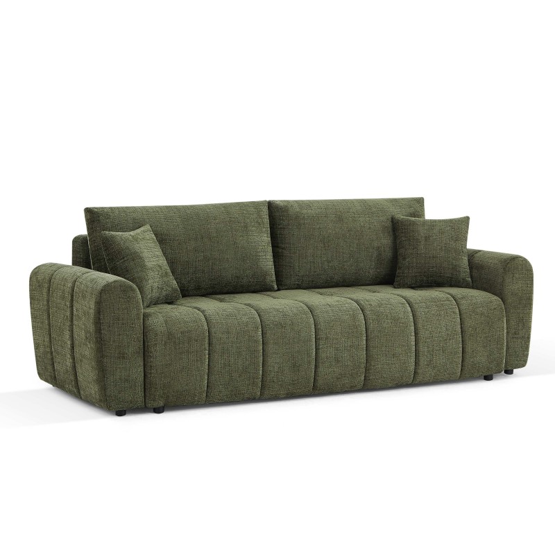 Canapé droit JONEA convertible tissu vert 3 places