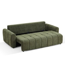 Canapé droit JONEA convertible tissu vert 3 places