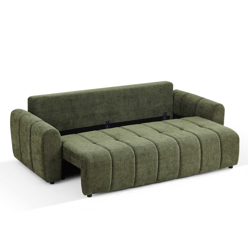 Canapé droit JONEA convertible tissu vert 3 places