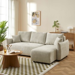 Canapé d'angle NEMEA convertible et réversible tissu beige 4 places